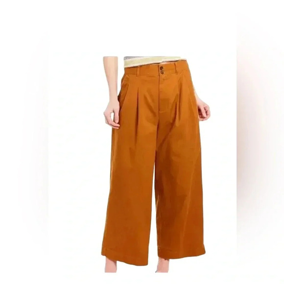 Madewell Burnt Orange Wide Leg Crop Pants - Size 6 - Picture 1 of 8